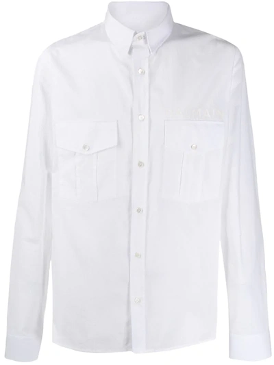 Balmain Logo Print Long-sleeve Shirt In White