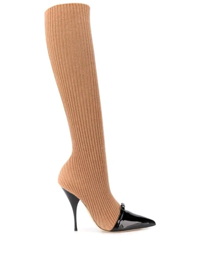 Marco De Vincenzo Ribbed Knit Sock Boots In Neutrals
