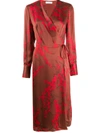 Equipment Willowe Floral Long-sleeve Silk Midi Wrap Dress In Smoked Paprika Multi