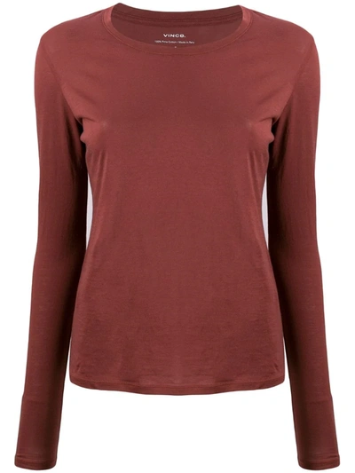 Vince Long-sleeve Fitted Top In Brown