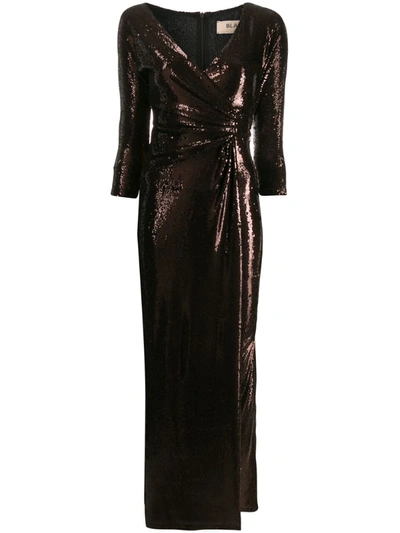 Blanca Sequin Wrap Style Dress In Brown