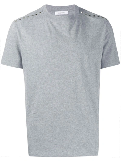 Valentino Rockstud Embellished T-shirt In Grey