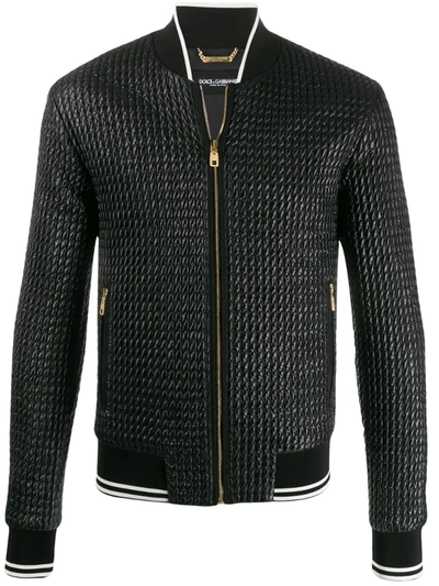 Dolce & Gabbana Diamond Quilted Bomber Jacket In Black