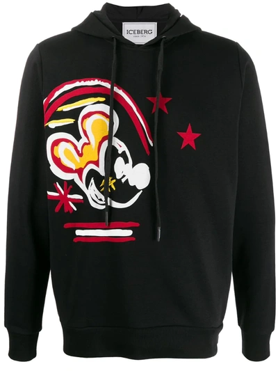 Iceberg Mickey Mouse Jersey Hoody In Black