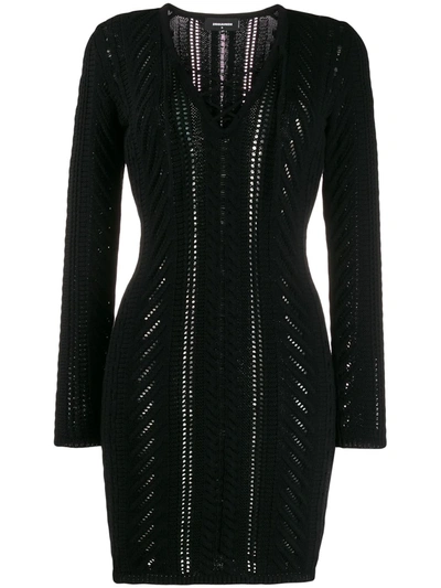 Dsquared2 Lace-up Detail Knitted Dress In Black
