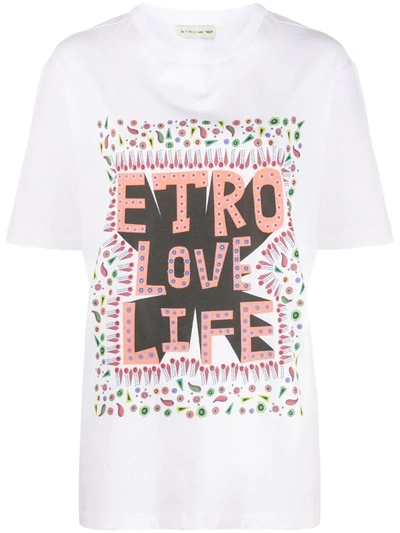 Etro Short Sleeve Printed Slogan T-shirt In White