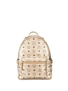 Mcm All Over Logo Print Backpack In Gold