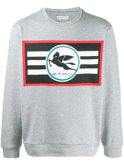 Etro Long Sleeve Printed Logo Sweater In Grey