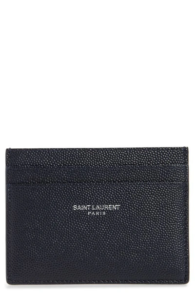 Saint Laurent Pebble Grain Leather Card Case In Navy