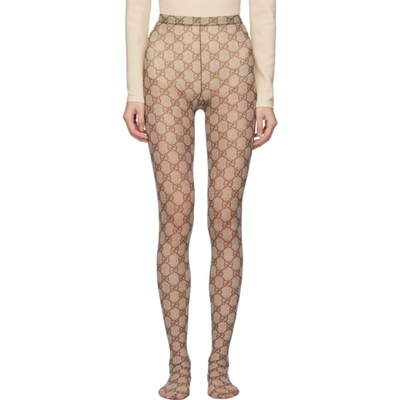 Gucci Beige And Brown Gg Tights In 9764 Brown