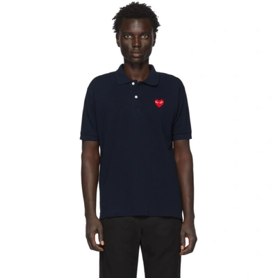 Comme Des Garçons Play Comme Des Garcons Play Cotton Polo Shirt With Heart Patch In Blue