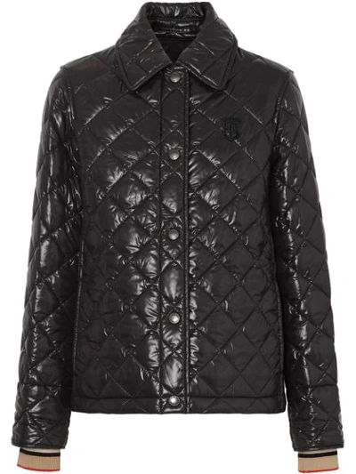 Burberry Heathfield Frinton Knit Cuff Quilted Jacket In Black
