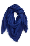 Tory Burch Traveler Logo Jacquard Wool & Silk Scarf In Cobalt