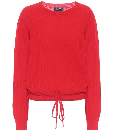 A.p.c. Taeko Rib Drawstring Merino Wool Sweater In Red