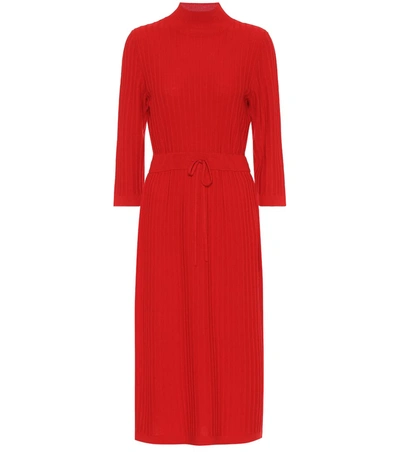 A.p.c. Vivianne Rib Drawstring Waist Merino Wool Midi Dress In Red
