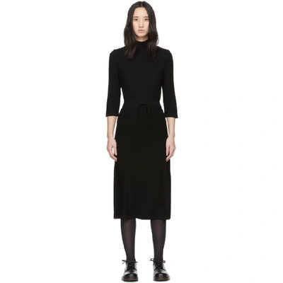 A.p.c. Vivianne Rib Drawstring Waist Merino Wool Midi Dress In Noir