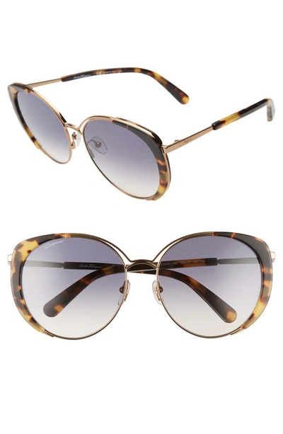 Ferragamo 60mm Gradient Cat Eye Sunglasses In Amber Gold/ Tortoise