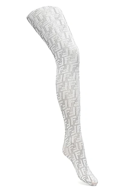 Fendi Double F Logo Metallic Tights In Silver