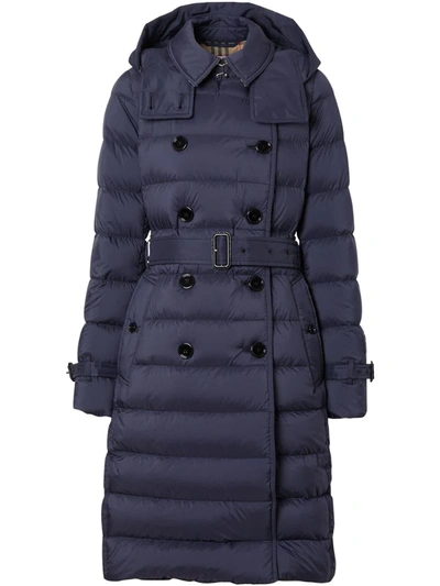 Burberry Arniston Double Breasted Quilted Down Puffer Coat In Navy