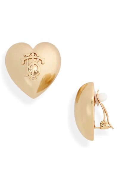 Tory Burch Logo Heart Clip-on Earrings In Brass