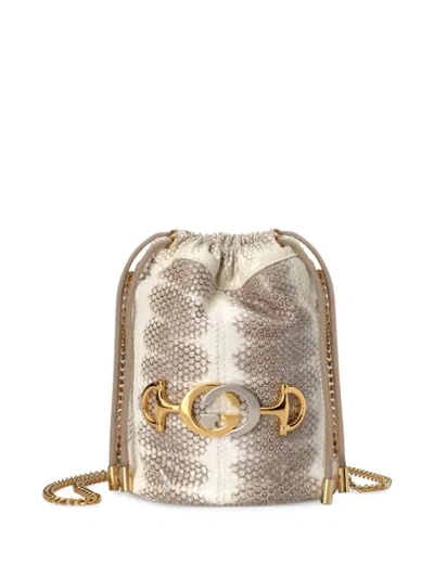 Gucci Mini Genuine Snakeskin Bucket Bag In Neutral