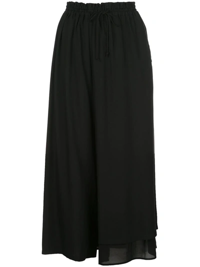 Y's Asymmetrical Tier Pleat Midi Skirt In Black