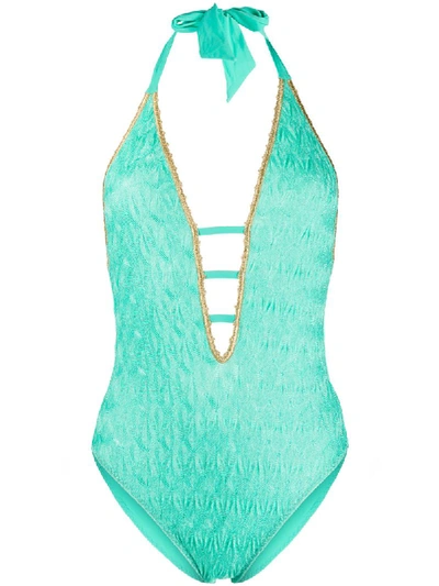 Missoni Metallic-trimmed One-piece Swimsuit In Green