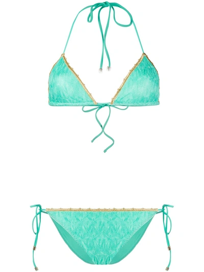 Missoni Metallic-trimmed Triangle Bikini Set In Blue-med