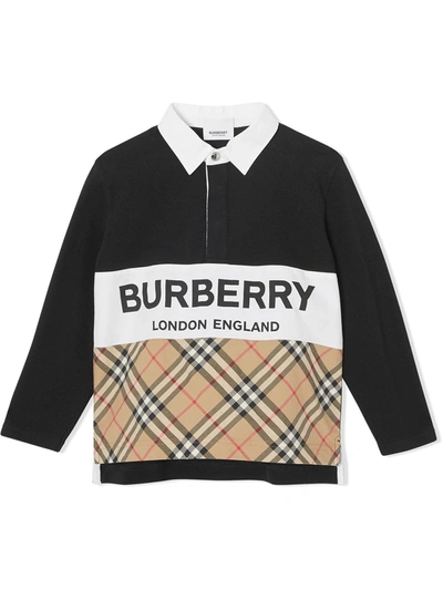 Burberry Kids' Signature Check Polo Shirt In Black