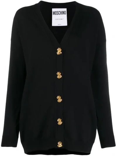 Moschino Button-embellished Wool Cardigan In Black