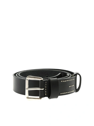 Aspesi Black Leather Belt With Buckle