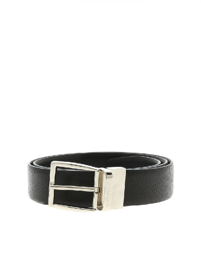 Canali Dark Brown Leather Belt With Buckle In Black