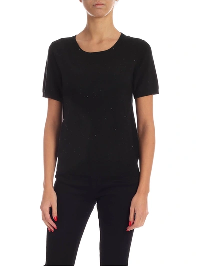 Kangra Cashmere Micro Sequins Knit T-shirt In Black