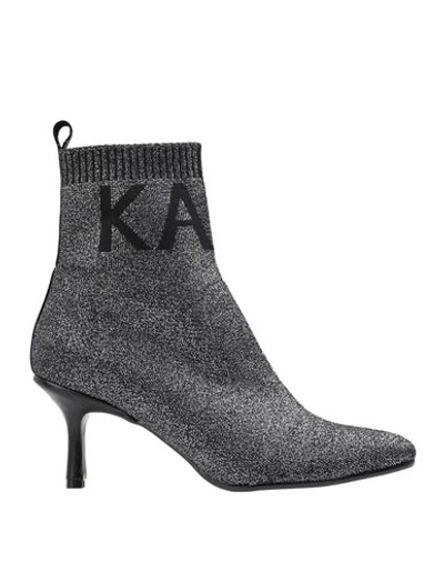 Karl Lagerfeld Pandora Ankle Boots In Black Lamè In Silver