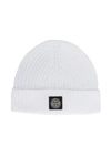 Stone Island Junior Teen Ribbed Knit Beanie In White