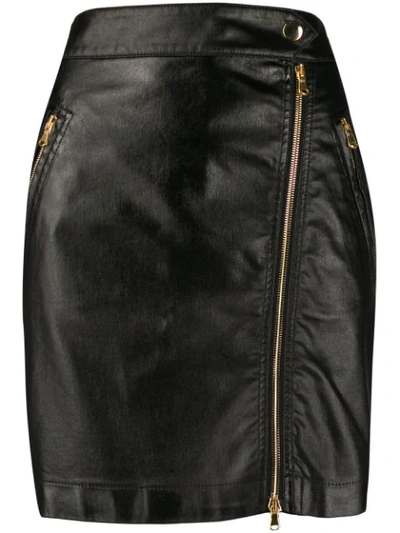 Moschino Coated Cotton Mini-skirt With Zip Details In Black