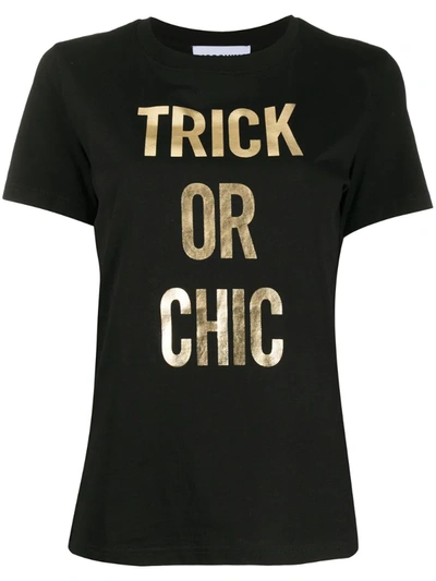 Moschino Trick Or Chic Print T-shirt In Black,gold