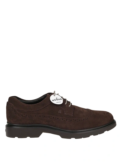 Hogan H393 Suede Leather Derby In Brown