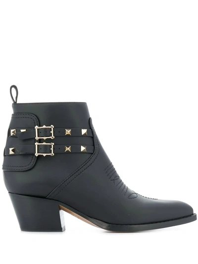 Valentino Garavani Bootie Ankle Boots In Black With Studs