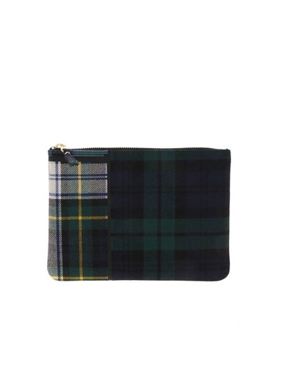 Comme Des Garçons Tartan Patchwork Pouch In Blue And Green