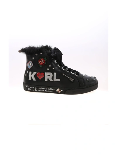 Karl Lagerfeld Jewel Badge Hi Sneakers In Black