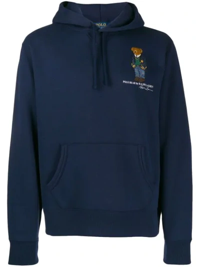 Polo Ralph Lauren Cotton Blend Bear Embroidered Hoodie In Blue