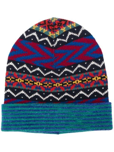 Missoni Multicolor Fairsle Stitch Knitted Beanie In Blue