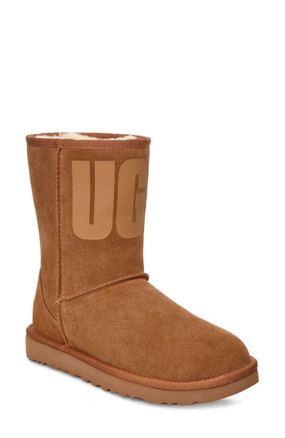 Ugg Short Logo Classic Ankle Boots In Brown In Chestnut Suede