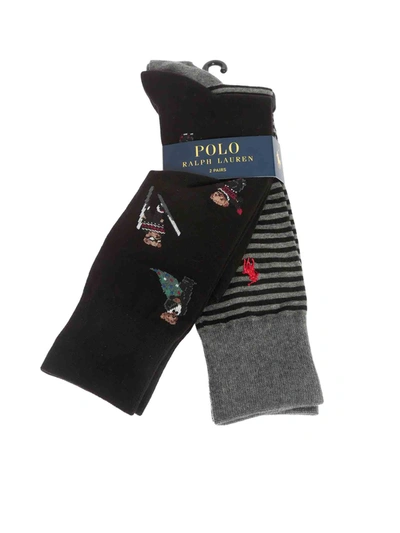 Polo Ralph Lauren Set 2 Black And Grey Socks