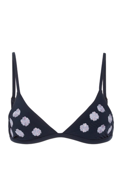 Anemone Embroidered Bikini Top In Blue