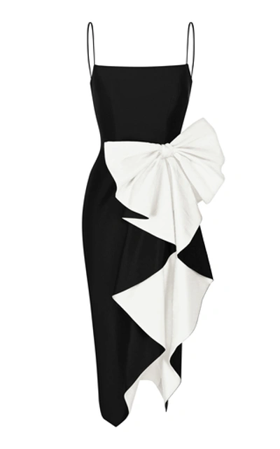 Rasario Draped Bow Silk Midi Dress In Black/white | ModeSens