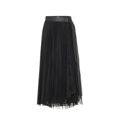 Brunello Cucinelli Leather-trimmed Tulle Skirt In Black