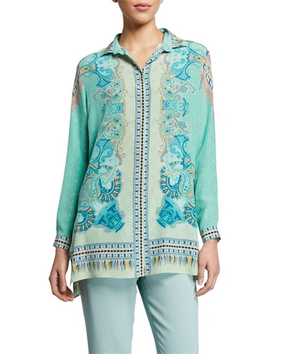 Etro Silk Print Paisley Tunic In Green