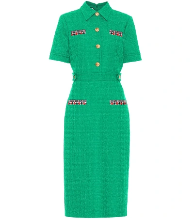 Gucci Plain Tweed Calf-length Dress In Green